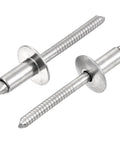25 Pack 1/4 Inch 1/2 Grip 304 Stainless Steel Large Flange Round Head Blind Rivets showing two fasteners side by side.