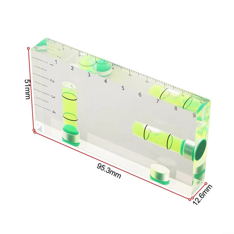 Precision Bubble Level Clear Multi Tool for Hanging Curtains and Wall Mount, Double for Spirit Level with Ruler Scale for DIY Projects, showing dimensions and level bubbles.