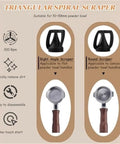 No Sweat Electric Portafilter Cleaner With Quick Spin Motor And Dual Brush Heads For 58 Mm And 51 Mm Espresso Handles diagram detailing scrapers.