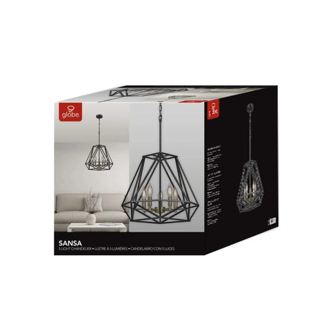 Dark Bronze Cage Chandelier With Antique Brass Center boxed packaging view