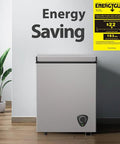 Solid 3.5 Cu Ft Chest Freezer With Easy Dial And Slide Basket Energy Efficient Top Load Deep Freeze In Gray in a modern setting.