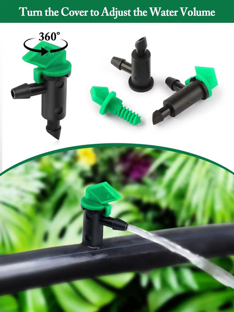 90 Piece Flag Dripper Kit For Garden Irrigation In Three Colors And Three Sizes With 1 GPH 2 GPH And 4 GPH Emitters shown installed