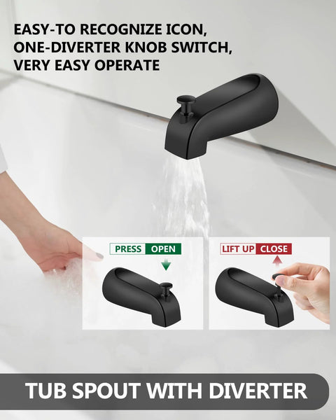 GBBNE tub/shower faucet set in matte black; tub spout with diverter and single-handle valve.