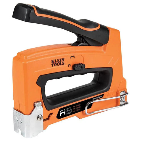 Orange Klein Tools stapler compatible with Heavy Duty Insulated Staples For Romex And NM Cables 19 32 By 11 32 Inch Boss Grade Secure Install