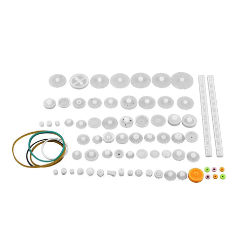 Durable Plastic Gear Kit With Pulleys Belts And Crown Gears For DIY Models And Robotics 75 Varieties Gear Set displayed