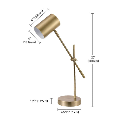 Desk Lamp In Matte Brass Finish With Adjustable Height And Balance Arm Inline Rocker Switch Sleek Modern Vibe Accent
