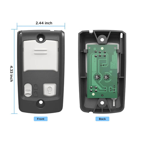 Front and back view of Replacement Garage Door Wall Console With Light And Lock Control Wired Keypad Mount Easy Install Compatible With Multiple Wall Controls And Models Like 39165R 37351R GBWC2BX 34026AR1 GPWCBX GPWC2 WLB One Pack, with dimensions 2.44 x 4.33 inches.