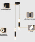 Two Light Pendant Lights For Kitchen Island Dimmable LED Modern Mini Pendant Fixtures In Black And Gold with acrylic diffuser