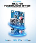 DC Buck Power Converter Module With LED Voltmeter Display Adjustable 4 To 40V Input And 1.25 To 37V Output shown with components