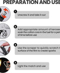 Instructions for using Forever Match Lighter Kit With Double Ferro Rods Multitool Keychain Bottle Opener Waterproof Reusable Matchstick.