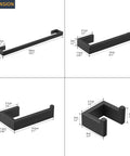 4 Piece Bathroom Accessories Set For Wall Mounted Use Includes 23.6 Inch Towel Bar 8.3 Inch Hand Towel Ring Toilet Paper Holder And Double Hooks With Matte Black Stainless Steel dimensions