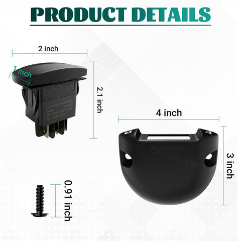 Club Car Precedent Forward Reverse Switch And Housing Kit For Precedent Onward Tempo Electric Golf Carts OEM 101856002 102508401 Plug And Play Easy Install Replacement Part Premium Quality Durable Build showing switch components with dimensions