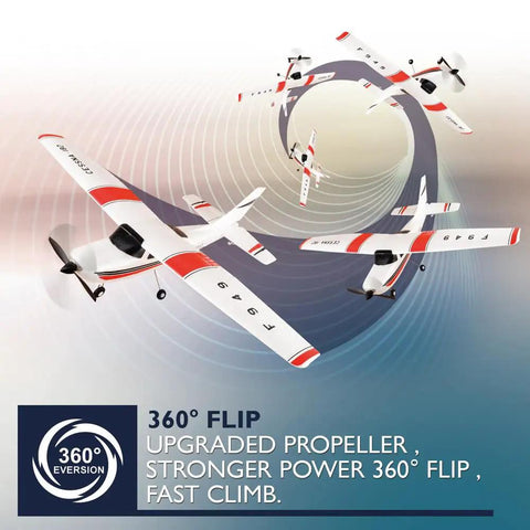 F949 RC Plane Ready To Fly 3CH 2.4GHz Remote Control Airplane performing 360° flip with upgraded propeller