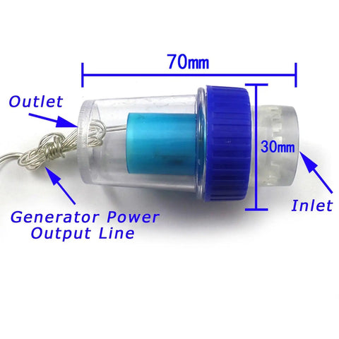 Water Powered Faucet Turbine Generator With 5V 3W LED No Fuss Plug And Play AC Generator, side view with measurements
