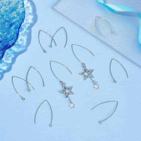 About 100 Pcs 316 Stainless Steel Earring Hooks 2mm V Shape Ear Wires With 200 Pcs Open Jump Rings For DIY Earring Jewelry Making Kit In Handy Plastic Box, displayed with star charms