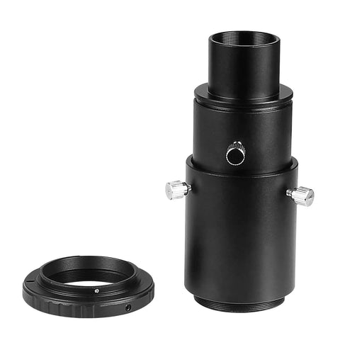 1.25 Inch Variable Telescope Camera Adapter for Prime Focus and Eyepiece Projection Astrophotography, threaded, black metal