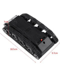 Lightweight Shock Absorbing Plastic Tank Chassis With 130 Motor, 3V-7V Power Range, dimensions labeled in centimeters.