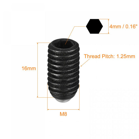 Hardcore Spring Loaded Ball Plunger Set Screws, 20 Pack M8 X 16mm High Carbon Steel Hex Drive Grub Bolt with hex socket.