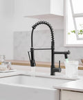 20 Inch Matte Black Kitchen Faucet With Pull Down Sprayer And Pot Filler Dual Spout LED Single Handle 360 Degree Swivel