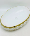 Modern Ceramic Oval Vessel Sink For A Total Bathroom Glow Up Featuring Super Sleek Gold Basin, 600x410x155mm