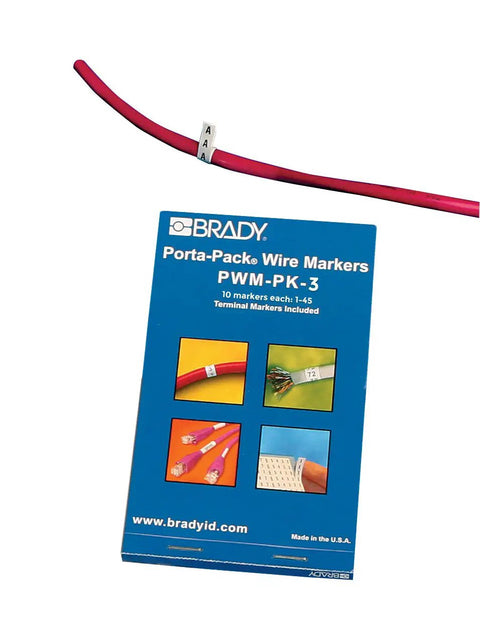 Heavy Duty Repositionable Vinyl Cloth Wire Marker Set Black On White With 1 Through 45 Numbers Porta Pack, cable and packaging