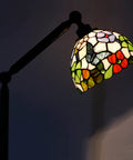 Tiffany Style Floor Lamp With Swivel Arm 72 Inch Tall Stained Glass Reading Light Antique Bronze Base Butterfly Flowers Shade