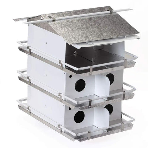Purple Martin Bird House With Coates Original Design, Three Floors And Twelve Rooms, Medium Size In White And Grey