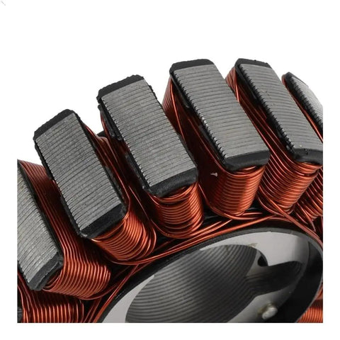 Solid High Quality Stator Coil Kit That Swaps Right Into Honda NSS250 Motorcycles From 2004 To 2007 Matching 11394 Kab Parts Numbers And Provides 12 Volt Power Without Adding An Extra Relay Or Dealing With Messy Wiring Today. copper stator coil close-up
