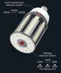 LED Corn Cob Lamp With 360 Degree Light, Adjustable Wattage 120W/100W/80W And Color Temperature 3000K/4000K/5000K, HID Replacement