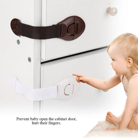 Baby Safety Locks For Cabinets And Drawers Adhesive Child Proofing Locks With Flexible Belt Connection Durable ABS And Nylon Easy Install