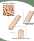 Elite 90 Pc Wooden Dowel Pins 8X30Mm Fluted With Beveled Ends tough dried hardwood pegs showing solid wood and non-slip design.