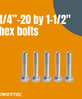 Five 1/4"-20 by 1-1/2" hex bolts from 10 Piece T Track Knob Kit With 1/4-20 Hex Bolts And Washers For Woodworking Jigs And Fixtures
