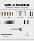 Complete accessories for Rock Solid Wrought Iron Outdoor Stair Railing installation including screws and tools.