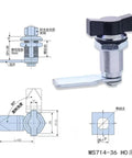 Diagram and photo of Quarter Turn Cam Lock For Mailboxes And Cabinets, Zinc Alloy Head Wing Type, Non Key Retaining, Durable Metal Lock