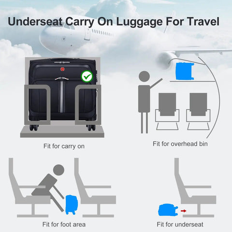 Diagram showing Underseat Carry On Luggage That Slaps A Lightweight 16 Inch Rolling Tote With Four Spinner Wheels Airline Friendly