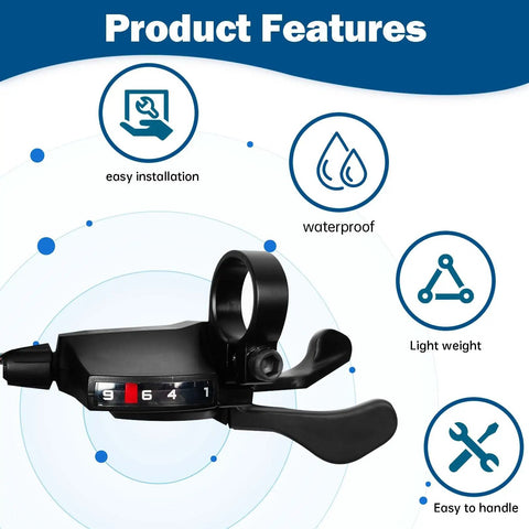 9 Speed Right Thumb Gear Shifter For Mountain, Road, Folding And Commuter Bikes With Visual Window shown with features