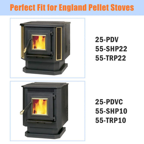 Englander pellet stoves compatible with PU-047040 Auger Motor 1 RPM Counter Clockwise Drop In Replacement, two stove models shown