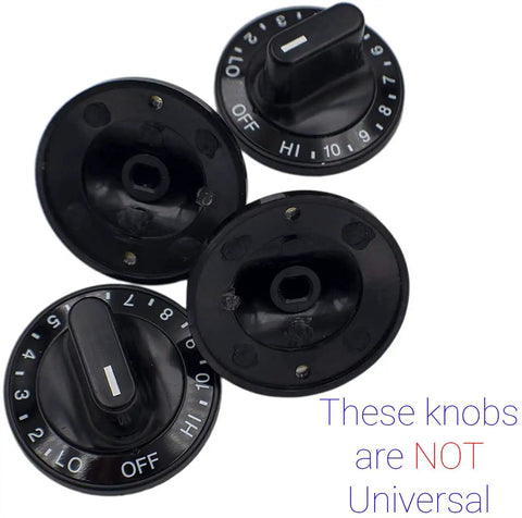 4 Pack Range Cooktop Burner Control Knobs Replacement For Model Specific Fits 703272 703662 704844 7 3272 7 3662 1658 703651 EA2005743 AP4011301 And More, black, set of four non-universal knobs