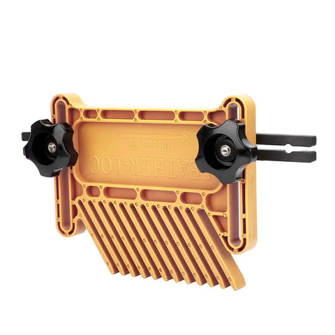 Top Shelf Stackable Kickback Buster Featherboard For Table Saws And Router Tables Heavy Duty Polypropylene woodworking tool with adjustable clamps.