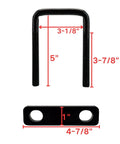 4 Pack Square U Bolts For Trailers And Trucks Durable Galvanized Steel Clamp Set For 3 Inch Wide Leaf Springs Corrosion Resistant Black Finish Heavy Duty Secure Fit showing dimensions of 3-1/8 inches by 5 inches and plate size