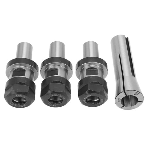 Heavy Duty Collet Chuck Set With 3/4 In Spring Collet And Sturdy Alloy Steel Build showing multiple collet chucks for milling machines.