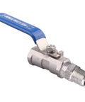 Stainless Steel Ball Valve One Quarter Inch NPT Standard Port One Piece Serviceable With Female To Female Threads Blue Vinyl Handle