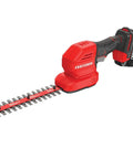 Red V20 4 Inch Cordless Handheld Grass Trimmer And 8 Inch Mini Hedge Trimmer Kit with battery on white background