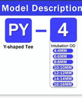 Diagram showing PY-4 Y-shaped tee dimensions for Push To Connect Fittings Kit For Hoses 20 100 500 Pieces Y And W Shaped Air Water And Oil Quick Connectors Set With PY 10 Code And 1000 Pieces Option For Industrial Air Water Oil Lines.