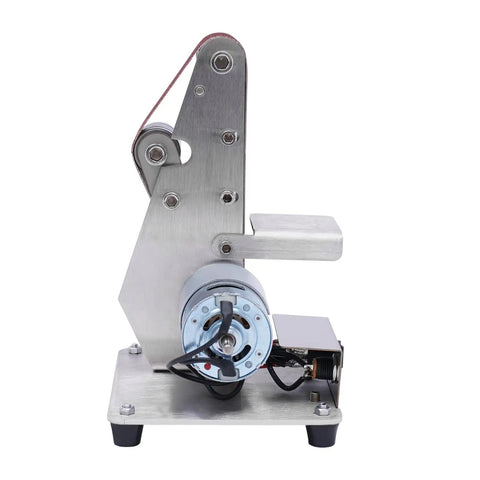 Big Gun Mini Belt Sander 110V Electric Grinder Polisher showing metal construction and motor for rust stripping and wood smoothing