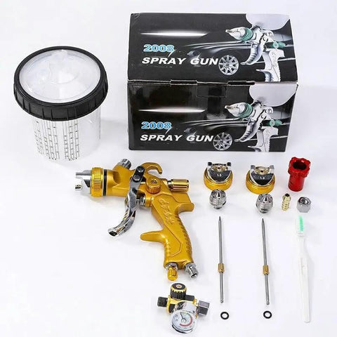 Heavy Duty Pneumatic Paint Spray Gun Set 3 Piece Kit with various components including nozzles and regulator for pro auto finishing.