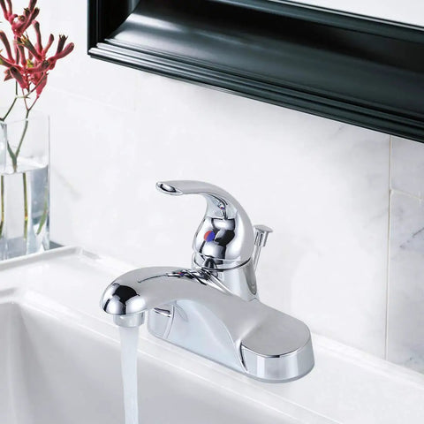 Single Handle Low Arc Bathroom Faucet With Lift Rod Drain Assembly 4 Inch Centerset Chrome Vanity Tap Basin Mixer 304