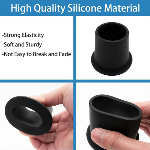 2 Piece Patio Umbrella Hole Ring Cone Wedge Plug Stabilizer Sleeve For Two To Two And A Half Inch Table Hole And One And A Half Inch Pole Adapter Black Easy Fit Universal For Outdoor Patio Tables And Umbrellas Durable shown in hand with highlighted silicone material