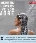 Woman showering under H2Okinetic spray from Nicoli 14 Series H2Okinetic Shower Faucet Set Chrome With Shower Head And Handle Trim Kit Plus MultiChoice Universal Valve Included And Dope Upgrade For A Modern Spa Like Shower