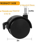Heavy Duty 2 Inch Stem Casters That Roll Slick As Butter For Living Room Furniture And Mobile Workstations Featuring Bulletproof Steel Cores And Zero Hassle Setup showing dimensions and threads.